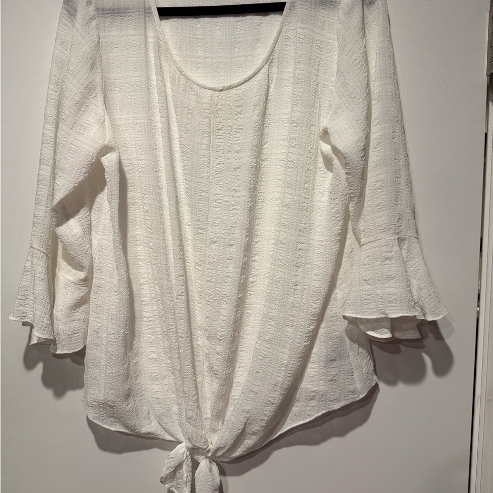 Alyx White Textured Blouse with Tie Front
